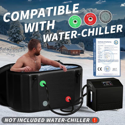 ALLPICK IJsbad ton met afdekking - (150 cm) XL opvouwbare badkuip voor atleten, compatibel met waterkoeler, ijsbak voor cryotherapie, ijsbad voor binnen en buiten, 370 liter ijston, zwart