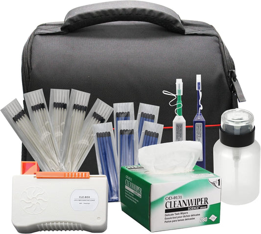 Fiber Optic Cleaning Kit Fiber Optic FTTH Cleaner Tools with 1.25mm / 2.5mm One Click Cleaner Pens and Cleaning Sticks Wipes for Cleaning FC SC ST LC MU Connectors