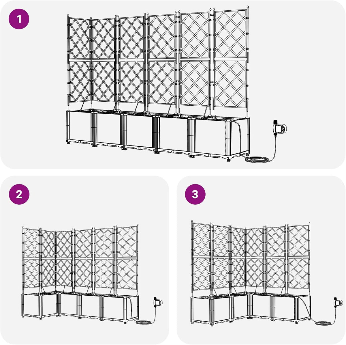 Garden Pots with Irrigation System, Pack of 5, Black, Modern Planters with Trellis for Climbing Planters, Balcony Decoration, Vertical Garden, Solid Construction, Simple - QUORE
