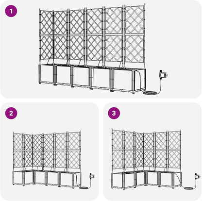 Garden Pots with Irrigation System, Pack of 5, Black, Modern Planters with Trellis for Climbing Planters, Balcony Decoration, Vertical Garden, Solid Construction, Simple - QUORE