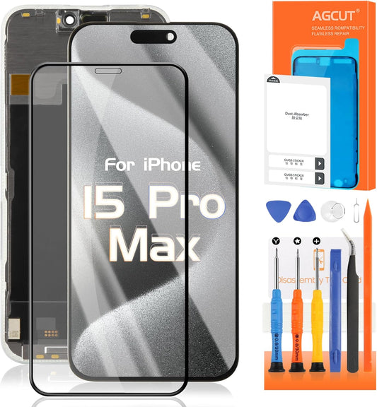 AGCUT OLED LCD-display voor iPhone 15 Pro Max lcd-display voor iPhone 15 Pro Max A2849 A3105 A3106 A3108 6,7 inch display vervanging 3D touchscreen touchscreen montage met gereedschap, zwart