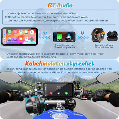 Motorfiets GPS – Motornavigatie – Navigatiesysteem – Moto GPS – Motorfiets Navigatie – 6,3 Inch HD Touchscreen – Draadloos CarPlay & Android Auto