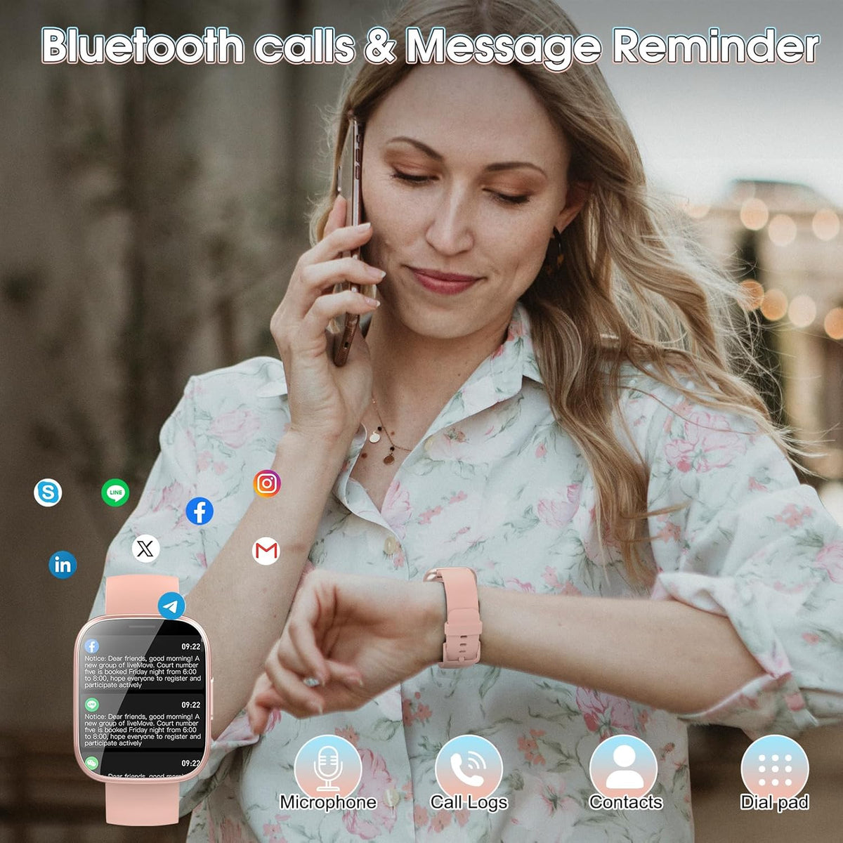 Puqo Smartwatch voor heren en dames, 1,95 inch smartwatch, oproepen beantwoorden en beantwoorden, 112 sportmodi, fitnesstracker met stappenteller, slaap-/hartslagmeter, IP68 smartwatch, lichtroze