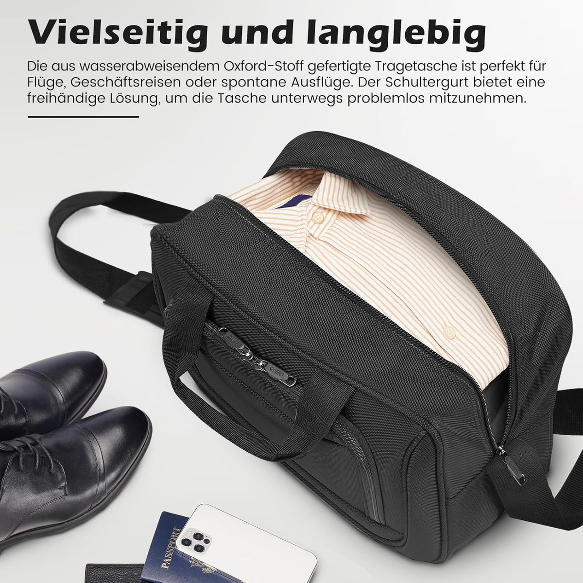 COOLIFE Trolley Koffer met 4 Wielen, Stoffen Handbagage met TSA-slot, Grote Schoudertas, Zwart+Blauw, Set 2-delig