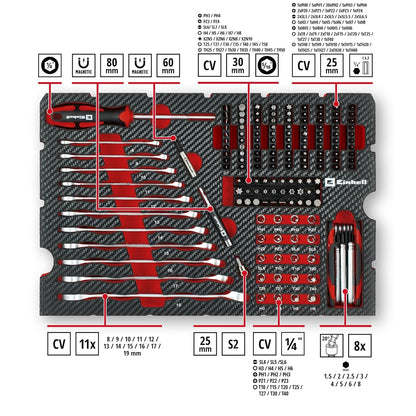 Einhell mechanische gereedschapskoffer, e-case, 201-delig (multifunctioneel, set, steeksleutels, e-case-systeem)