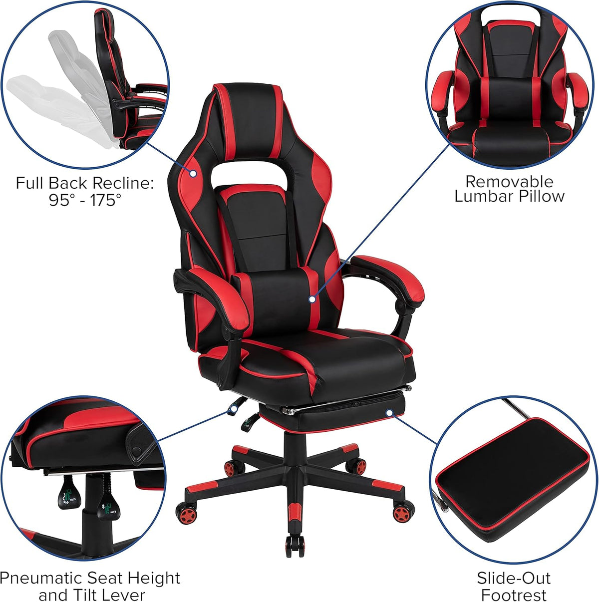 Flash Furniture Gamingstoel met hoge rugleuning, ergonomische bureaustoel met verstelbare armleuningen en voetensteun, perfect als gamestoel en voor thuiskantoor, rood