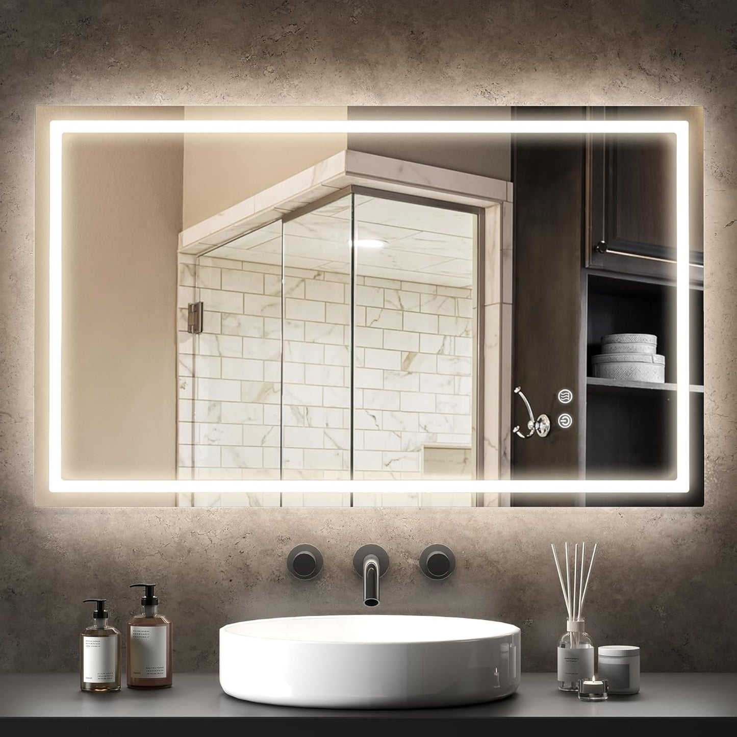 LED Badkamerspiegel – Spiegel met Verlichting – Touch LED Spiegel – Badkamerwandspiegel – Lichtspiegel – Anti-condens Functie – 100x60 cm Zilver