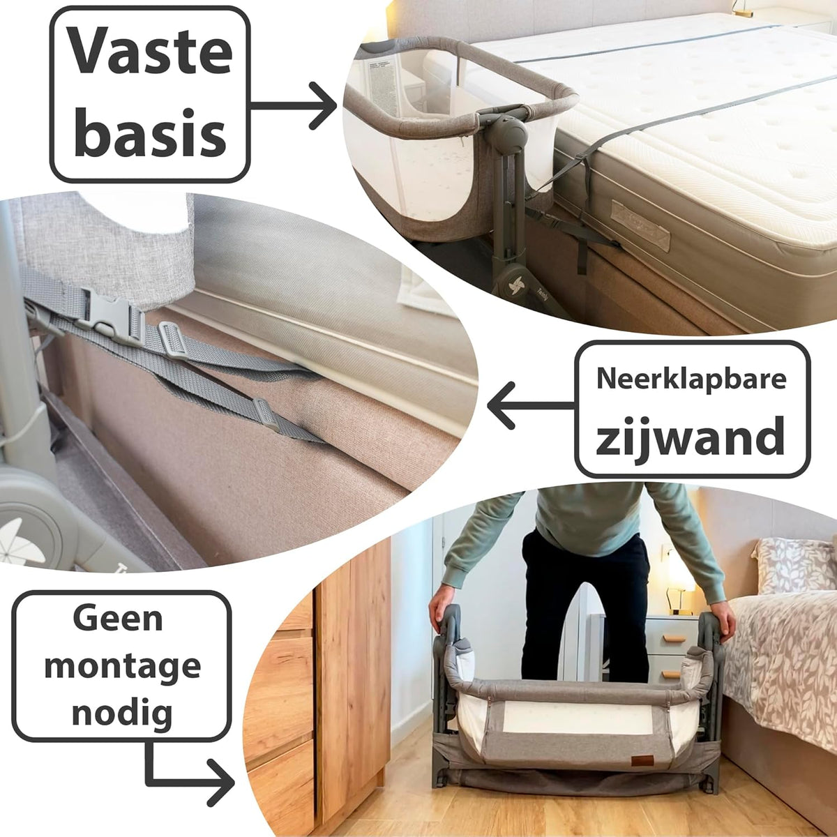 Comfortly 2-in-1 babybed en Mosesmand met wieltjes, inklapbaar, zonder montage, in hoogte verstelbaar en anti-terugstroomfunctie, incl. matras, laken van katoen en tas (grijs)