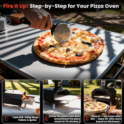 Draagbare opvouwbare 11 inch houtpellets pizzaoven, buitengebruik met ingebouwde thermometer en vierkante pizzasteen, geweldig voor kamperen, achtertuin, terras, tuin en feesten