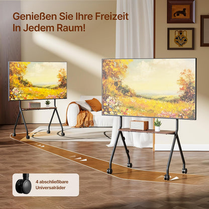 Tv-standaard oprolbaar voor 49-80 inch televisie, 50 kg draagkracht, portret- en landschapsformaat, stabiele mobiele tv-wagen met plank, max. VESA 600x400mm (zwart)