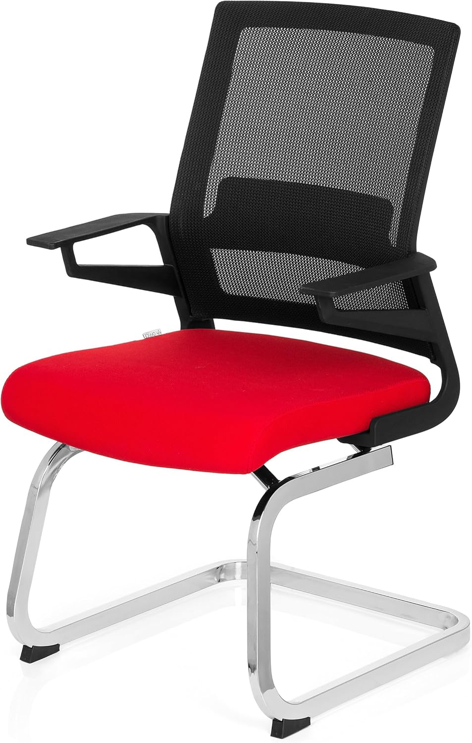 hjh OFFICE 732080 bezoekersstoel Inventor V stof/netrug zwart rood stoel cantilever met lendensteun