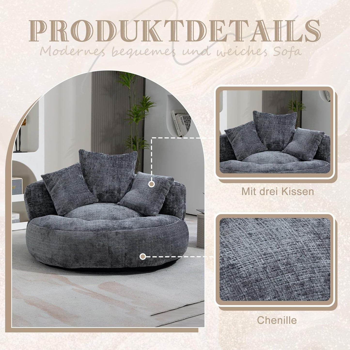 Lazy Sofa Durable Comfort Lounger High Back Bean Bag with Three Cushions for Adults and Children, Indoor & Outdoor, Single Gaming Sofa, Chair for Bedroom, Office - QUORE