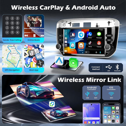 Hikity 4+64G Android 15 autoradio voor Fiat Punto 2012-2016 met 7 inch touchscreen, stereo radio met draadloze CarPlay Android Auto FM RDS radio BT GPS WiFi SWC Mirror Link + achteruitrijcamera + micr