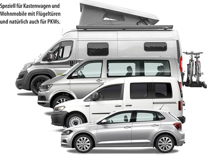 Fietsdrager Busje – Fietsendrager Trekhaak – E-bike Drager Camper – Achterdrager Vleugeldeuren – Draagvermogen 60 kg – Uitschuifbare Rails 85 cm Open