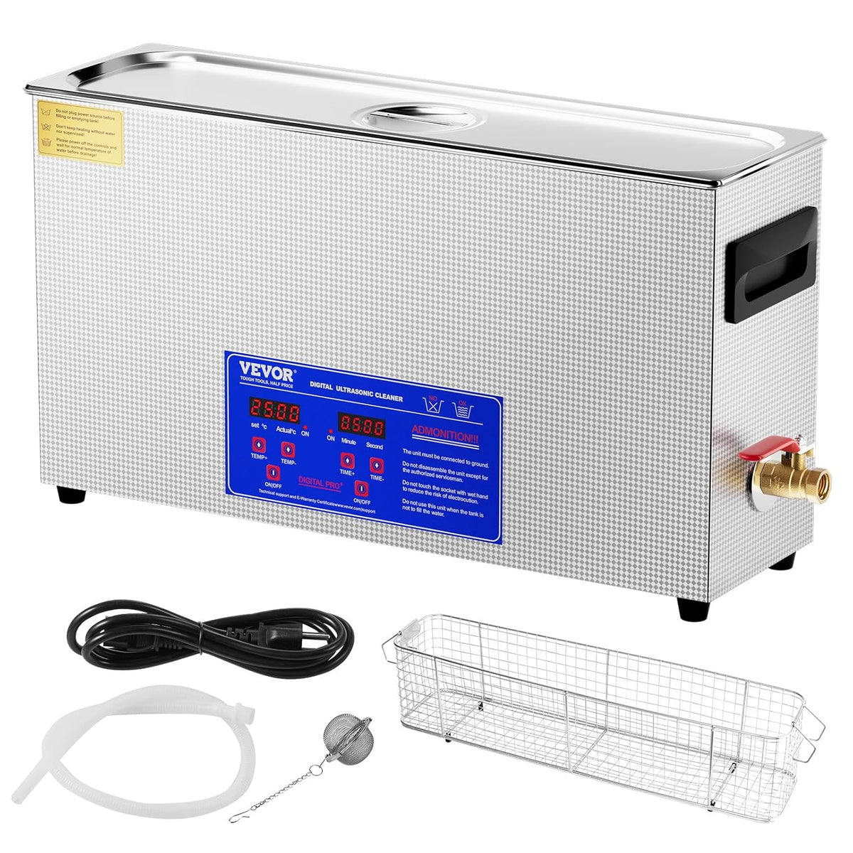 VEVOR Ultrasone reiniger, 10 l, ultrasoon reinigingsapparaat, 300 W, ultrasone reinigingsmachine met timer, verwarming, 40 kHz digitale reiniger met mand voor sieraden