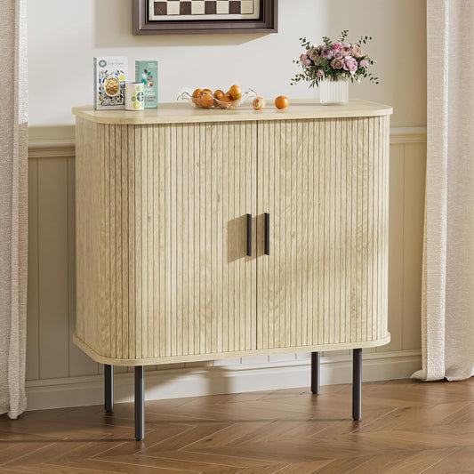 Keukenkast, sideboard met twee schuifdeuren, houten opbergkast met verstelbare planken, opbergkast voor keuken, eetkamer, woonkamer, houtkleuren