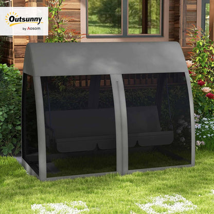 Outsuuny 2 in 1 Hollywoodschaukel mit Liegefunktion 3-Sitzer Gartenschaukel mit Baldachin, Mückennetz, Schaukelbank belast bis 300 kg, Gartenliege für Garten, Terrasse, 240 x 140 x 197 cm, Grau - QUORE