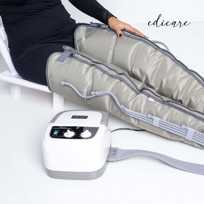 Edicare, Pressotherapie voor thuis, voor vermoeide benen en voeten, 6 ventielen, bevordert een betere doorbloeding, lymfedrainage, eenvoudig in gebruik, professionele efficiëntie (apparaat en benen)