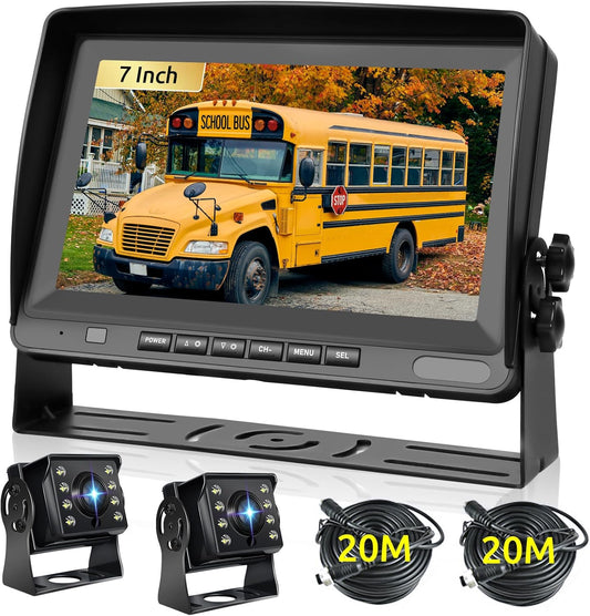 Podofo achteruitrijcamerakabel AHD met 8 inch monitorkit met 2 camera's 2x20m kabel IP69 waterdicht nachtzicht 2 CHN Toepasbaar voor vrachtwagens en campers DC 12-24V