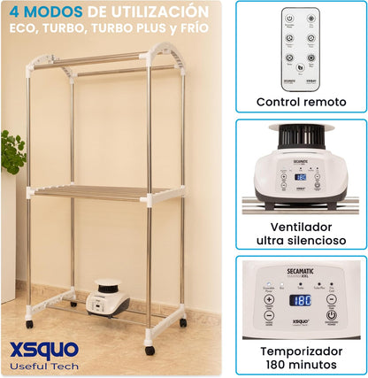 Wasdroger – Warmteluchtdroger – Kledingdroger – Droogrek – Droogkast – 1200 W Ventilator – 15 kg Droogcapaciteit Met Timer 180 Minuten
