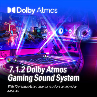 OXS Thunder Pro+ Gaming Soundbar met Draadloze Satelliet Nekluidspreker, 7.1.2 Dolby Atmos Surround Sound System, Ingebouwde Woofer, App Aanpassing, RGB Licht, 3 Gamer Modi, voor PC en Gaming Consoles