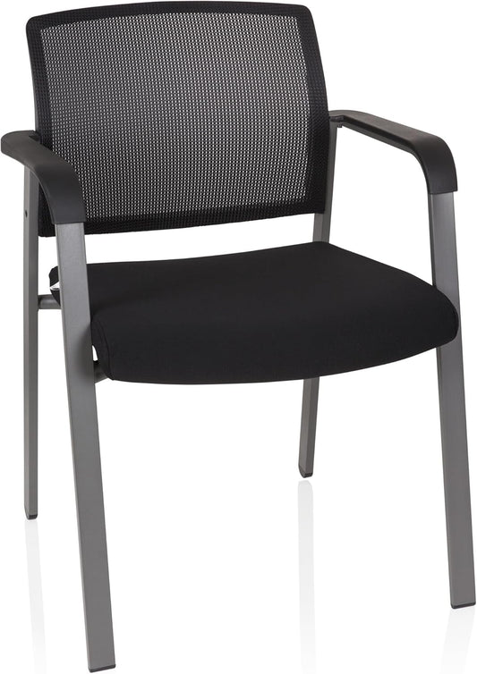 hjh OFFICE 738105 bezoekersstoel Meet stof/net zwart gevoerde stoel met armleuningen, stapelbare conferentiestoel