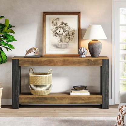 Tribesigns Console Table 160 cm Long for Entrance, Bench Behind the Sofa for Living Room, Hallway, Entrance, Foyer Rustic, Brown and Black