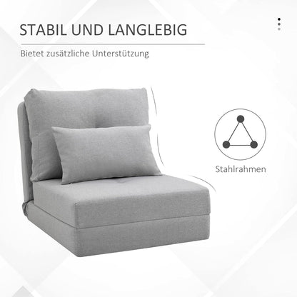 HOMCOM Bodensessel 2-in-1 Klappbett mit verstellbarer Rückenlehne Bodensofa mit Zierkissen, Bodensitzkissen für Wohnzimmer, Schlafzimmer, Leinen, Grau - QUORE