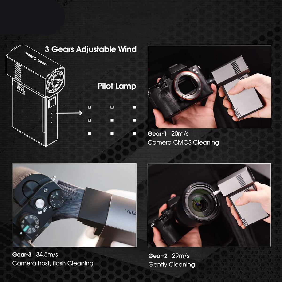 VSGO Elektronische Luchtblazer Draagbare Oplaadbare Perslucht Stofzuiger 100000 RPM Palm Turboblower Handheld Vacuüm voor Auto, Camera, Lens, Toetsenbord, Laptop en Drone Reiniging