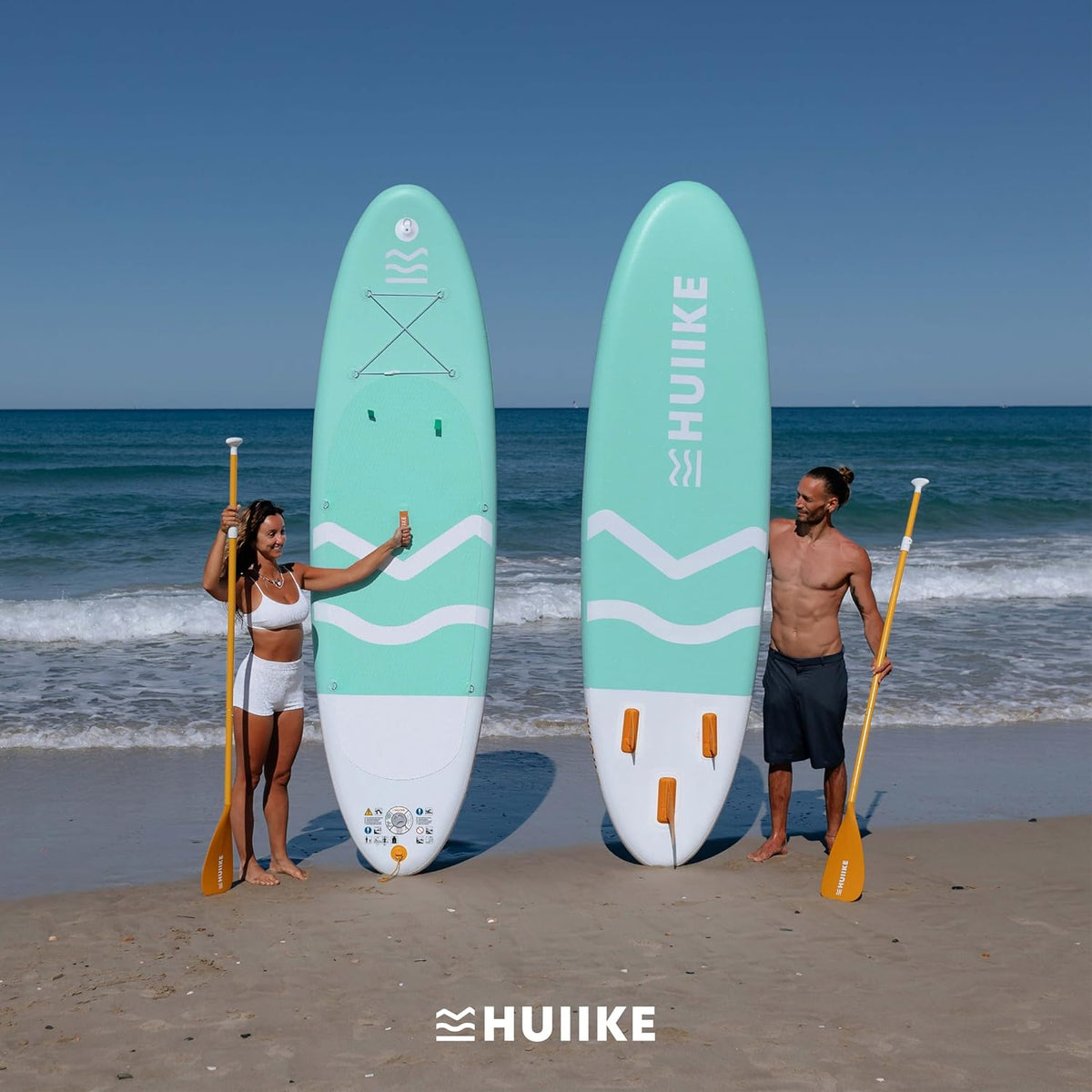 HUIIKE Opblaasbaar surfboard met accessoires, peddel, bronnen, opblaasbaar, stand-up paddleboard, hoge stabiliteit en weerstand, 305 x 84 x 15 cm, belastbaar tot 130 kg
