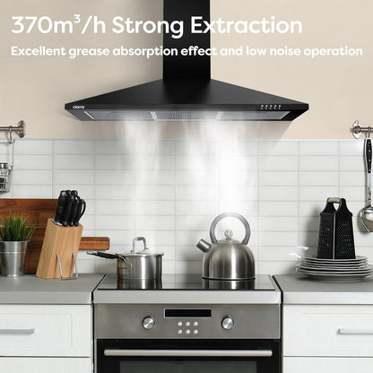 Afzuigkap – Wandafzuigkap, Schouwafzuigkap, Wandkap, Keukenafzuigkap – 90 Cm RVS Wandmodel – A++, 370 M³/U, 3 Standen, Koolstoffilter