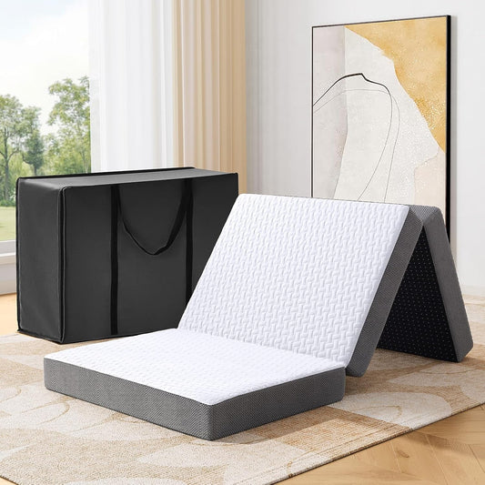 Vouwmatras, 140 x 200 x 7,5 cm, 3-delige vouwmatras, campingmatras, logeerbed, vloermatras, gastenmatras, veldbed, opklapbed