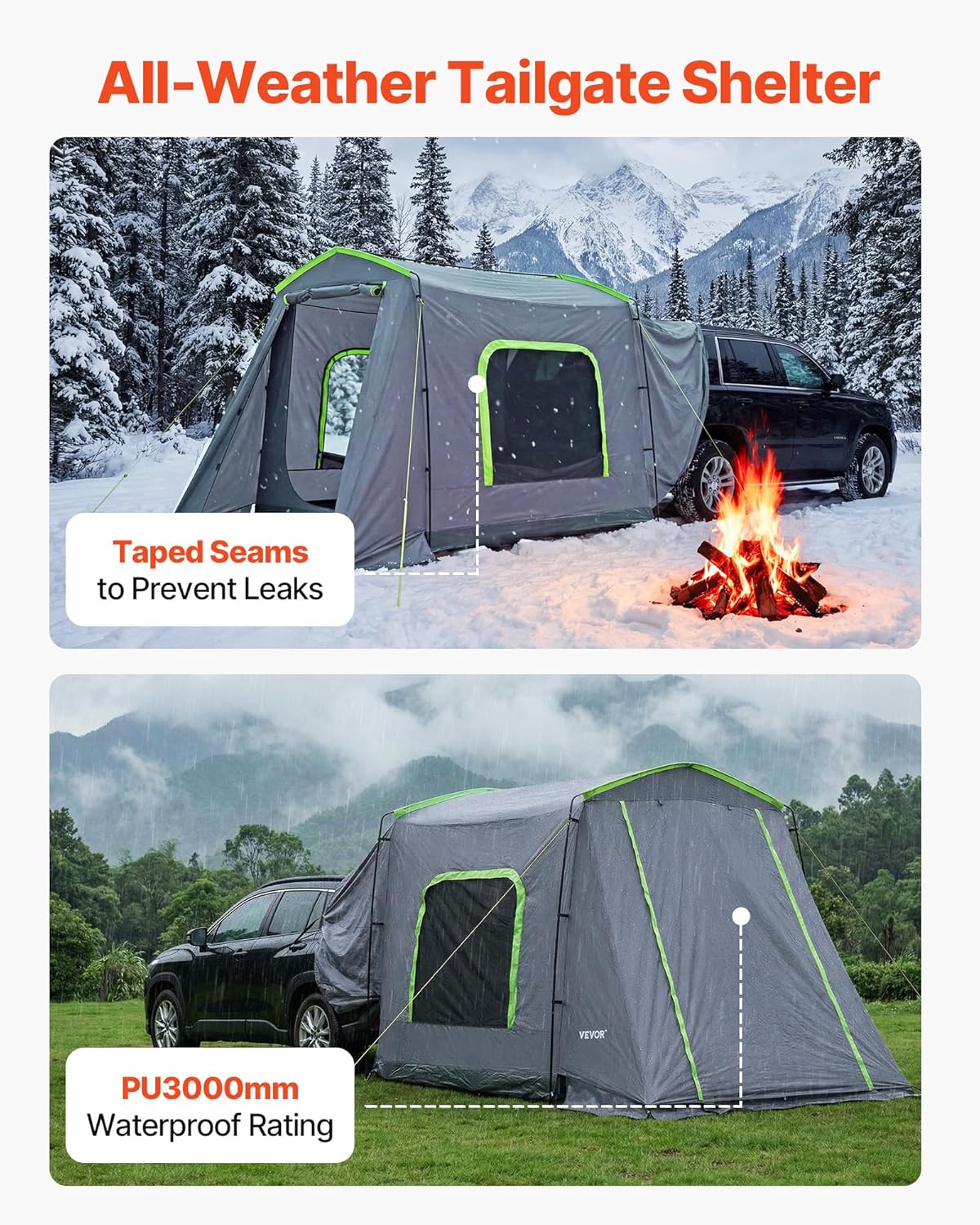 VEVOR Grote 3 Seizoen SUV Tent voor 5-8 Personen, Truck Bed Tent, Groen, Aluminium Polen, Waterdichte PU2000mm, Auto Camping, Wandelen