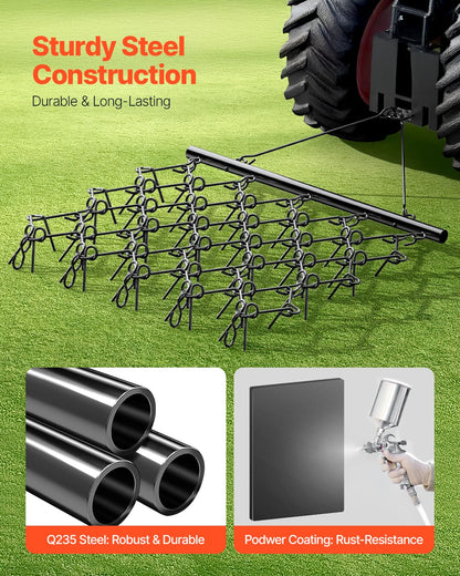 VEVOR Meadow harrow, 178 x 147 x 11 cm, 60 tooth pasture drag, suitable for ATV and UTV tractors, for soil preparation, sowing, grading landscapes and maintenance of gravel driveways
