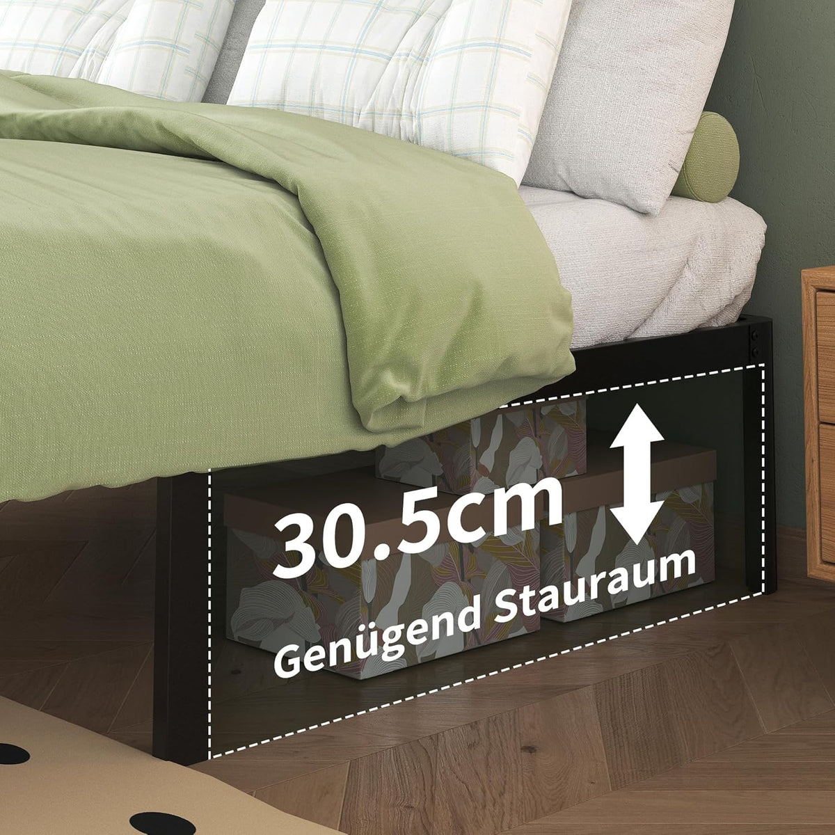 Metalen Bed 140x200 cm met Ronde Poten, Hoogte 36cm Jeugdbed Frame met Metalens Lattenbodem, Zwart