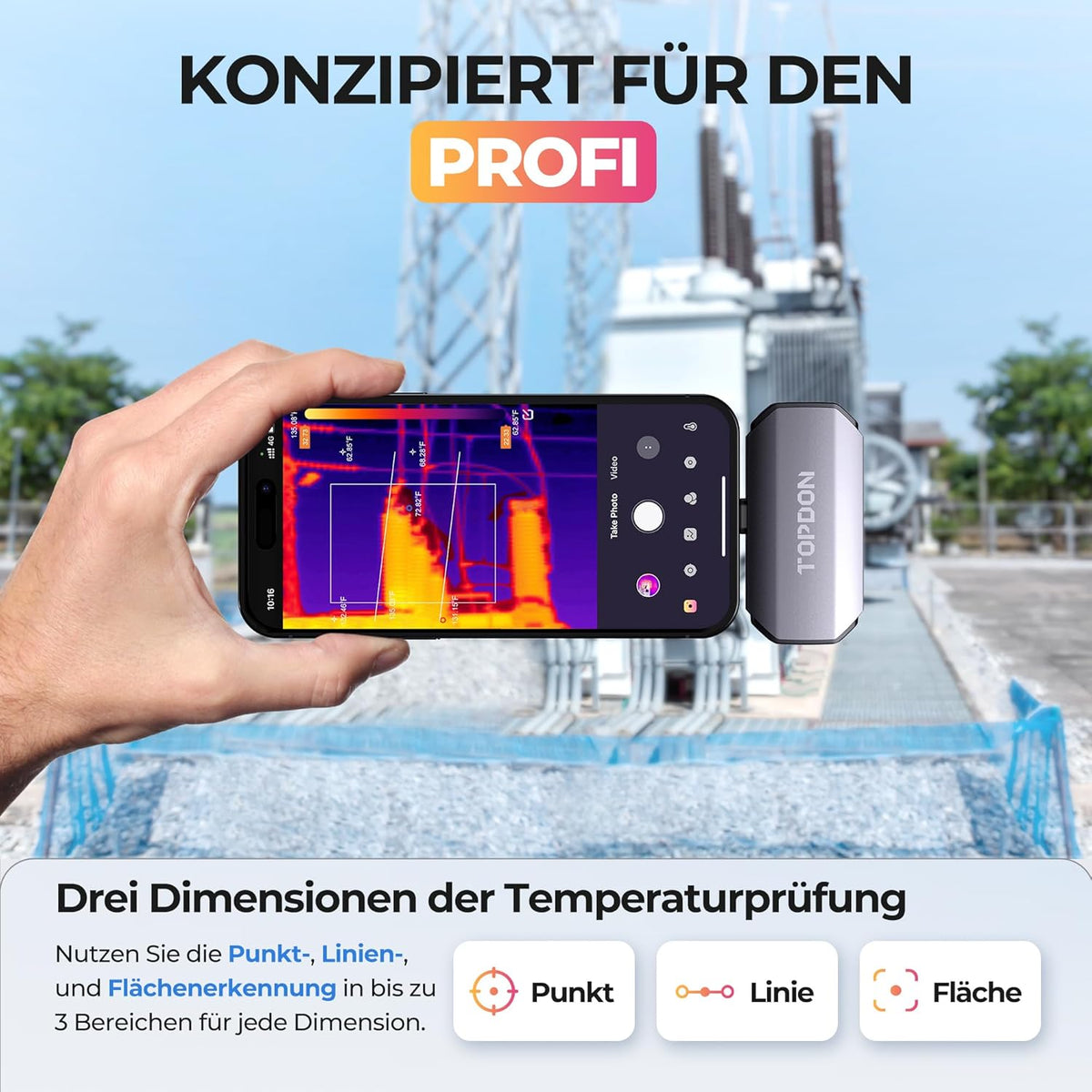 TOPDON Warmtebeeldcamera TC002C, iPhone15/16-serie, 512 x 384 superresolutie 256 x 192 IR-resolutie, temperatuurbereik -20 tot 550 °C, 25 Hz, 40 mK gevoeligheid, infraroodcamera iOS Type C-apparaten
