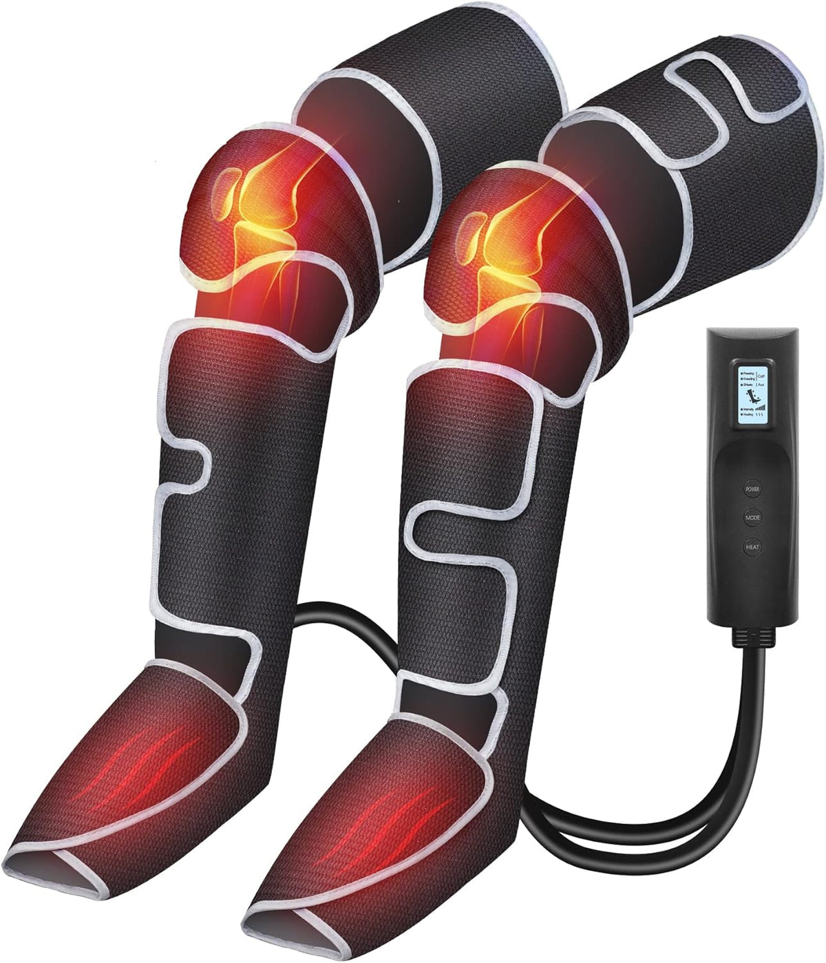 COMFIER Beenmassageapparaat, compressie-kuit-knie-voet-warmtemassageapparaat voor bloedcirculatie en spierontspanning, 3 warmte-instellingen en 3 intensiteiten, cadeau