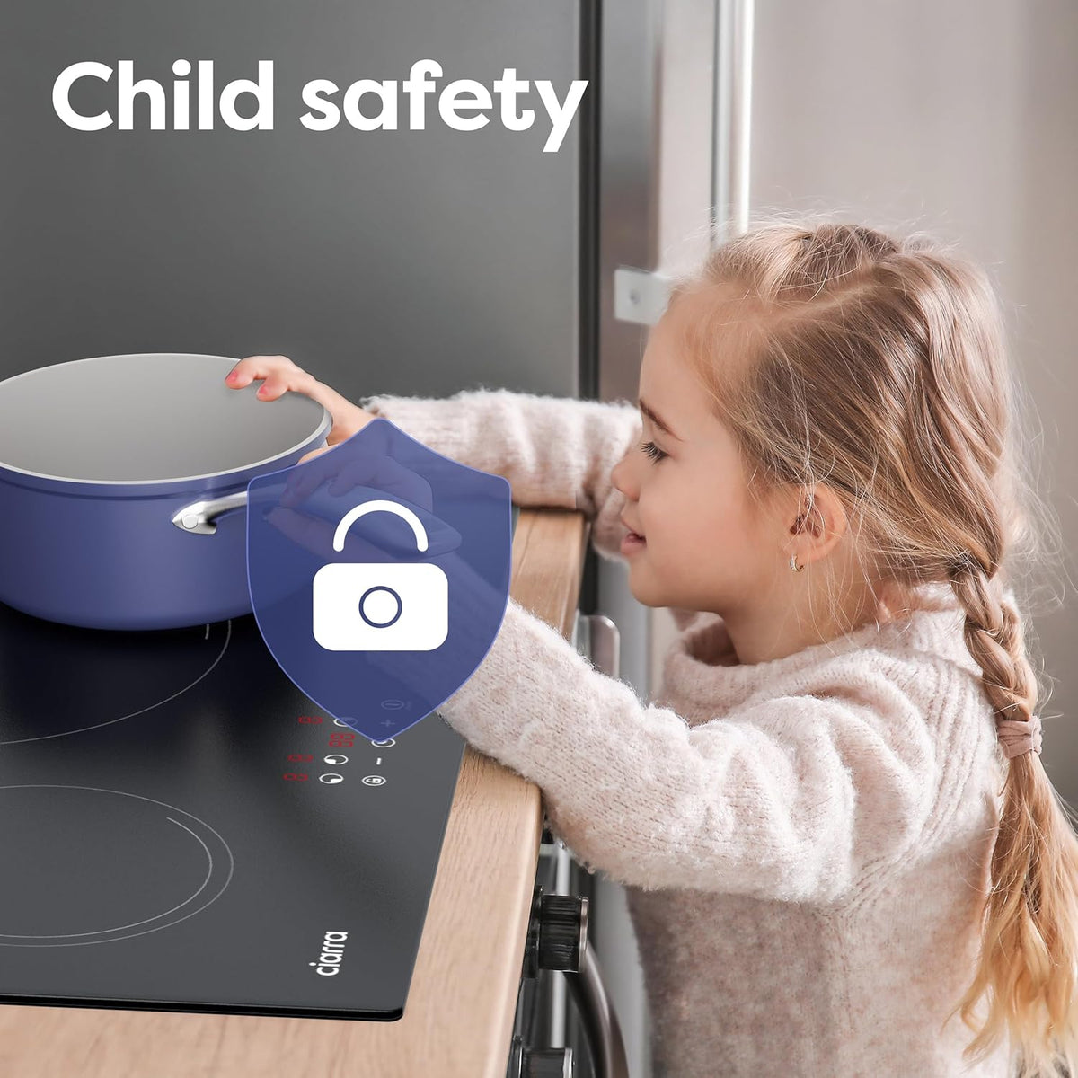 CIARRA CABBIH3-E Kookplaat met inductie, 3 kookplaten, 5600 W, inbouwkookplaat, touch-bediening, 9 niveaus