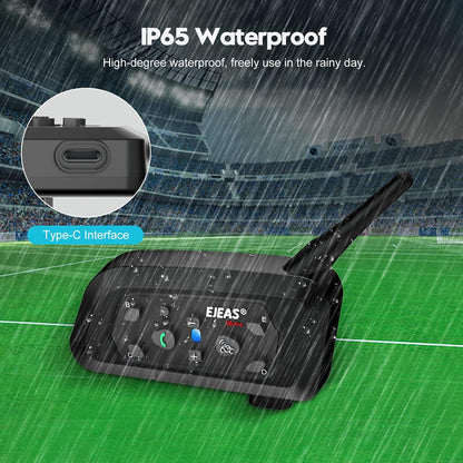 EJEAS V6C Referee Bluetooth Intercom, 850mAh Full Duplex 1200M Wireless Bluetooth Interphone with Referees Headset and Running Arm Band for Football Hockey Rugby Sport, USB-C (2-Pack)