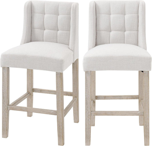 Barkrukken – Barstoelen – Keukenstoelen – Bistrokrukken – Moderne Barkrukken – Set Van 2 – Linnen Look Polyester – Rubberwood Poten 47x50x101 cm Beige