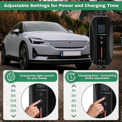Mobile Wallbox 11 kW type 1 (10 m, 6-16 A, 3-fase) – oplaadkabel CEE 16 A met Schuko – mobiel laadstation elektrische auto snel opladen
