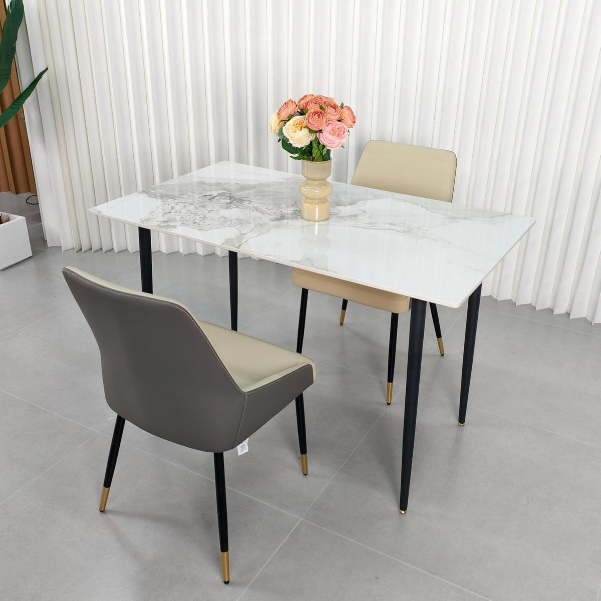 FATIVO Eettafel, rechthoekig, keukentafel, marmer, 120 cm, smaragd, wit, voor 4 stoelen, Scandinavische eettafel, 120 x 70 x 76 cm, met metalen tafelpoten, voor eetkamer en keuken
