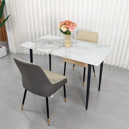 FATIVO Eettafel, rechthoekig, keukentafel, marmer, 120 cm, smaragd, wit, voor 4 stoelen, Scandinavische eettafel, 120 x 70 x 76 cm, met metalen tafelpoten, voor eetkamer en keuken