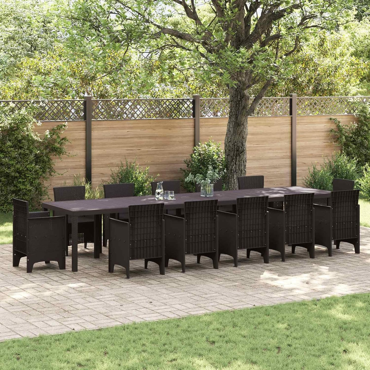 Tuinstafel – Eettafel – Buitenmeubel – Tuinmeubel – Terrastafel – Rechthoekig Design – Weerbestendig Poly Rattan – Stevig Stalen Frame – 400 x 100 cm