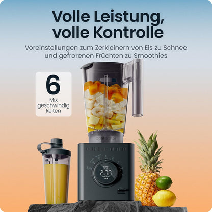 Chefman Obliterator 1,2 l blender voor smoothies, 1380 W motor voor het malen van ijs, noten en bevroren vruchten met roestvrijstalen lemmet, Auto Blend functie, incl. 600ml reiscontainer - Midnight