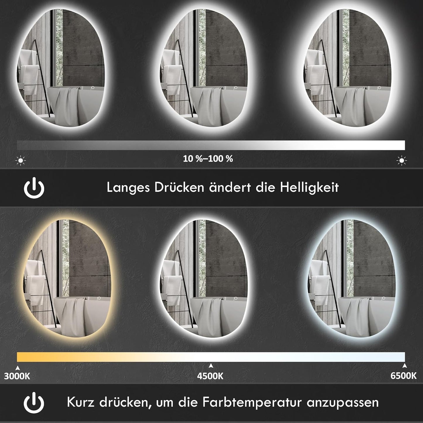 Badkamerspiegel – LED Spiegel – Verlichte Spiegel – Dimbare Spiegel – Wandspiegel – Anti-Condensfunctie – 80 x 60 cm Gehard Glas