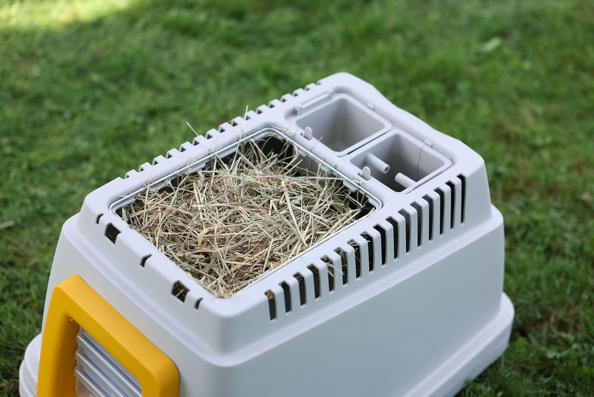 Kerbl Pet Bunny Base-bakset, weerbestendig outdoor konijnenhuis met 2 etages, met hol, 4-weg deur, hooilp, voederdispenser, waterdispenser, als transportbox te gebruiken