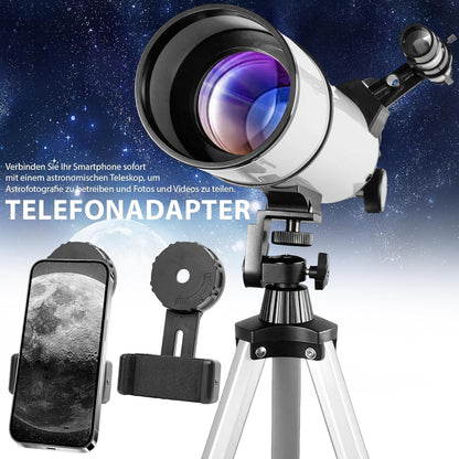 Telescopische astronomie 80 mm opening 60 mm brandpuntsafstand voor kinderen en volwassenen beginners met statief en mobiele telefoonhouder, draagbare refractortelescoop voor aard- en