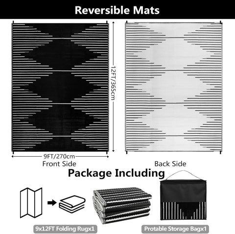 Buiten Vloerkleed - Buitenkleden - Buitentapijt - Opvouwbaar - UV-bestendig - Waterdicht - Buitenmatten - voor Buiten - Balkon - Strand - Picknick -Terras - Rechthoekig - 270 x 365 cm - Zwart