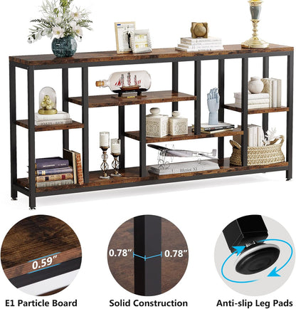 Tribesigns Console Sofa Table, 180cm Extra Long Table Behind Sofa with Storage Shelves, 3-Tier Industrial Narrow Entrance Hallway, Accent Table for Living Room, Rustic Brown